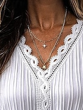 voordelige Kant Tops-Women's Lace Shirt Blouse Lace Patchwork Solid Color Stylish Casual Long Sleeve V Neck Regular Tops Daily Blue Black White Yellow Red Spring Fall