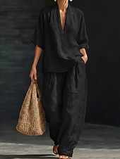  Dámské Sady bavlněného prádla Poloviční rukáv Do V Bez vzoru prázdniny Denní Ležérní Denní Vodní modrá Černá Bílá Jaro léto