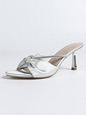 cheap Heeled Sandals-Women's Silver High Heel Sandals - Elegant Bow Knot Design with Crystal Detailing for Cocktail Parties
