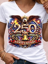 billige Uavhengighetsdag Topp-Uavhengighetsdagen Amerikansk Jubileum Patriotisk Dame T-skjorte Trykk Grafikk Flagg Vintage Stilig Klassisk Korte Ermer V-hals Vanlige topper Daglig Blå Sommer Vår
