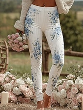  نسائي طماق بنطال ضيق مريح العطلة عتيق أساسي مكتمل الطول خصر عاليPantsعيد الميلاد المجيد ورد طبع مريح قابل للبسط فضفاض مناسب للبس اليومي الأماكن المفتوحة أزرق أبيض زهري أخضر الربيع الخريف قياس نحيل