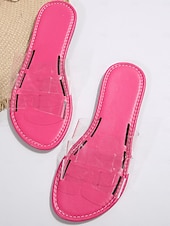 billiga Kvinnor-Färgglada gula strandtofflor för kvinnor - eleganta platta sandaler i genomskinlig PVC med H-remmar för tropiska semestrar och öresor &amp;sommarkläder vid poolen