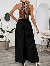 economico tute da festa-Per donna Normale Tuta Elegante Floreale Senza Maniche Gamba larga All'americana Pizzo Patchwork Feste Streetwear Vestibilità regolare Nero Estate