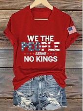  día de la independencia americana Mujer Camiseta Estampado Graphic Bandera Vintage Elegante Clásico Manga Corta Escote en Pico Tops regulares Diario Azul Piscina Negro Blanco Rojo Verano Primavera