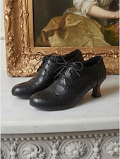 cheap Victorian &amp; Edwardian-Women's Victorian Style Lace-Up Oxford Pumps - Elegant Edwardian Retro Heeled Booties with Scalloped Brogue Detail and Spool Heel for Vintage Weddings, Period Costumes &amp; Classic Tea Parties