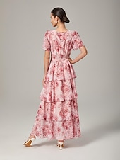 cheap Casual Dress-Floral Bloom Flowy Chiffon Tiered Maxi Dress