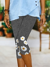 abordables -Mujer Pantalones Capri Chinos Polainas Vacaciones Vintage Ropa de calle Medio corto Alta cintura Floral Graphic Estampado Comodidad Suave Cómodo Elástico Diario Exterior Vacaciones Azul Piscina Negro