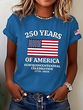  Amerykański Dzień Niepodległości Damskie Podkoszulek Nadruk Graficzny Flaga Litera Zabytkowe Elegancki Klasyczny Krótki rękaw Półgolf Zwykłe topy Codzienny Niebieski Czarny Czerwony Lato Wiosna