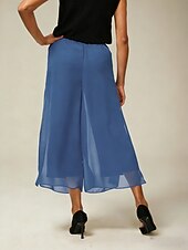  Damen Weites Bein Gerade Hosen Elegant Wadenlang Mittlere Taille Mittlere Taillenlinie Natürliche Taille Elastischer Bund Dehnbar Lässig Täglich Urlaub Wedgewood Sommer Frühling Herbst