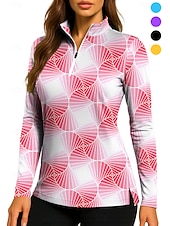 お買い得  女性用シャツ-女性用 勾配 トップス ポロシャツ テニスシャツ 長袖 プリント クォータージップ Pullover UVプロテクション 弾性ある 高通気性 テニス ゴルフ ピクルスボール スタンド ジップカラー シャツ Polo ブラック イエロー ピンク テニスウェア