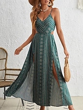 Χαμηλού Κόστους Boho φορέματα-Γυναικεία Μίντι φόρεμα Φόρεμα Boho Καθημερινό φόρεμα Σλιπ Φόρεμα Κομψό Μοντέρνα Διακοπές Εξόδου Σαββατοκύριακο Κανονικό Γεωμετρικό Αμάνικο Λαιμόκοψη V Μαύρο Κίτρινο Μπορντώ Πράσινο του τριφυλλιού