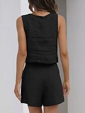 economico Abiti da donna con camicetta-Per donna Set di Pantaloncini Senza Maniche Collo quadrato Tinta unica Moda Streetwear Casuale Quotidiano All'aperto Blu Nero Giallo Estate Vestibilità regolare