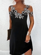 economico Abiti in pizzo bianco-Per donna Mini Abito Abito in Pizzo Abito Bianco Elegante Moda Moderno All'aperto Vacanza Uscire Vestibilità regolare Floreale Senza Maniche Scollo a V Nero Bianco Rosso Estate Primavera