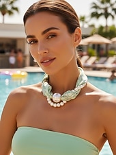 preiswerte Urlaubszubehör-Magnetische Schal-Halskette aus Polyester und Kunstperlen für Damen, modisches, mehrfarbiges Design, geeignet für Alltag, Reisen und Urlaub