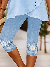 abordables -Mujer Pantalones Capri Chinos Polainas Vacaciones Vintage Ropa de calle Longitud de la rodilla Alta cintura Floral Graphic Estampado Comodidad Suave Cómodo Elástico Diario Exterior Vacaciones Azul