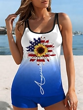  Amerikanischer Unabhängigkeitstag: Zweiteiliger Tankini-Badeanzug mit hohem Bund, rückenfrei, für Strand und Urlaub, geometrischer U-Ausschnitt, ärmellos