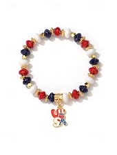 cheap Accessories-Women's Alloy &amp; Acrylic Patriotic Charm Bracelet, Stretch Beaded Bracelet in Multi Pendant Styles for America 250th Celebration, Independence Day and Daily Casual Wear
