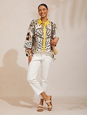 abordables Chemises et blouses-Chemise vintage en satin soyeux à manches dolman et bijoux léopard