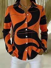  Femmes Chemise gaufrée Chemisier Boutons Imprimé Géométrique Vacances Quotidien Occasionnel manche longue Col de chemise Hauts Réguliers Quotidien Extérieur Fête Noir Rose Claire Rouge Orange Ét