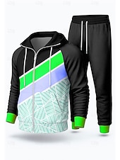 billige joggedresser-Herre Sportsklær fra 80-tallet Hattetrøje Joggedress Snorer Ta igjen glidelåsen Geometrisk Treningsdrakt Høst Vinter Svart Rosa Spandex Yrke Utendørs Reise Lettvekt Mote Langermet Sport Sportsklær
