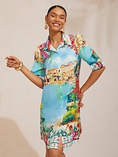 preiswerte Kleider für die Ferien-Mallorca Blossom seidiges Satin-Hemdkleid