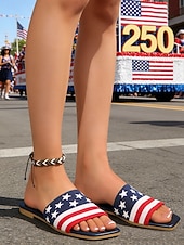  Γυναικεία σανδάλια με φλατ slides για την 250ή επέτειο των ΗΠΑ - πατριωτικά παπούτσια με αστέρια και ρίγες για παρελάσεις της ημέρας ανεξαρτησίας του 2026, καλοκαιρινά φεστιβάλ και υπαίθριες γιορτές