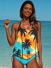 preiswerte Tankinis-Damen Badeanzug Tankini Zweiteilig Slips Bademode Rückenfrei Urlaub Strandbekleidung Ombre Grafik Neckholder Ärmellos Badeanzüge