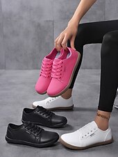 billige Sneakers til kvinner-damerosa sneakers med bred passform og snøring, lette, uformelle tursko i kunstskinn for reiser og trening &amp;hverdagskomfort