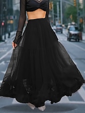cheap Party Skirts-Women's Vacation Skirt Elegant Fashion Cute Casual Maxi Mid Rise Skirts Plain Elastic Waist Layered Mesh Micro-elastic Daily Vacation Apricot Black Pink Wine Summer