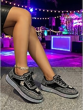 economico Sneakers da donna-sneakers con plateau e strass da donna - scarpe alla moda in velluto nero per le feste notturne