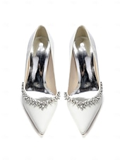 cheap Bride-Women's Nude Chunky Heeled Wedding Shoes with Crystal Detail - Elegant Bridal Heels for Garden Weddings