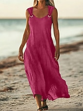 cheap Dresses-Women's Maxi Dress Linen-feel Dresses A Line Dress Summer Dress Casual Daily Loose Fit Plain Sleeveless V Neck Blue Black White Yellow Summer