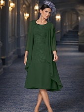 זול ערכות שמלות של אמא-שני חלקים מעטפת עמוד באורך הקרסול שמלת אורח לחתונה שמלה לאם הכלה  ללא שרוולים עם תכשיטים אלגנטית אורחת חתונה מסיבת החתונה שיפון תחרה שמלות ז'קט עם אפליקציות