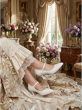 זול ויקטוריאני ואדוארדיאני-נעלי מרי ג'יין בצבע ויקטוריאני רטרו זהב לנשים - עקבים אלגנטיים עם חריצים מחודדים וגימור מטאלי &amp;רצועת קרסול למסיבות וינטג', חתונות &amp;תלבושות רוקוקו