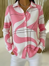  Femmes Chemise gaufrée Chemisier Boutons Imprimé Géométrique Vacances Quotidien Occasionnel manche longue Col de chemise Hauts Réguliers Quotidien Extérieur Fête Noir Rose Claire Rouge Orange Ét