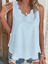 cheap Plain Tank-Women's Texture Blouse Eyelet Top Pointelle Tee Blouse Hollow Out Plain Casual Sleeveless V Neck Regular Tops Casual Daily Beach Blue Black White Yellow Pink Summer Spring