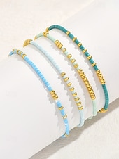 olcso Nyaralási kiegészítők-Női bohém rugalmas gyöngyös karkötő szett, 4 karkötő, gyöngyös kivitelben arany díszítéssel, tökéletes tengerparti nyaraláshoz és mindennapi viseletre