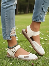 economico Ballerine da donna-Sandali Mary Jane da donna beige in rete – sandali traspiranti e leggeri con cinturino regolabile, scarpe estive casual per viaggi, giardino e uso quotidiano