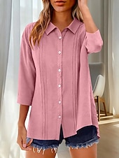 economico Camicie di Lusso-Per donna Camicia Blusa Camicia di cotone Arricciato Bottoni Tinta unica Elegante Classico Moderno Manica Lunga Colletto a Camicia Top Regolari Quotidiano Ferie Uscire Nero Bianco Giallo Rosa Vino