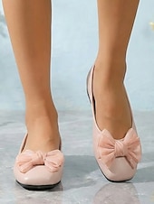 tanie Buty na płaskim obcasie damskie-Damskie balerinki z kokardką w kolorze różowym, eleganckie, wsuwane buty na co dzień z kwadratowymi noskami, do noszenia na co dzień, w podróży i do pracy &amp;weekendowy wypoczynek