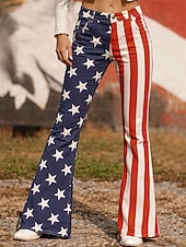  Damen Fackel Schlaghosen Urlaub Mode Streetwear Volle Länge Hohe TaillePantsAmerikanischer Unabhängigkeitstag Grafik Amerikanische Flagge Komfort Weich Bequem Unelastisch Täglich Outdoor Urlaub Blau
