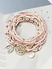 cheap Vacation Accessories-Women's Bohemian Tree of Life Beaded Bracelet – Alloy &amp; Multi-Colored Beads, Perfect for Casual Wear &amp; Beach Vacation Style