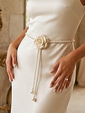 abordables Boda ACC-Collar de cadena para la cintura con perlas de imitación de camelia para mujer en blanco y negro, joyería elegante y versátil para bodas, fiestas nocturnas, para ir al trabajo y ocasiones formales.