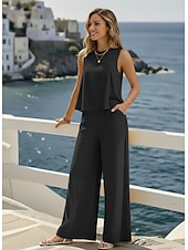 economico Imposta-Per donna Set di biancheria in cotone Set da due pezzi Blusa Pantaloni Senza Maniche Girocollo Tinta unica Elegante Moda Streetwear Casuale Quotidiano All'aperto Nero Giallo Blu marino scuro Estate