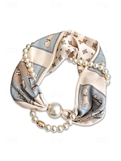 preiswerte Urlaubszubehör-Magnetische Schal-Halskette aus Polyester und Kunstperlen für Damen, modisches, mehrfarbiges Design, geeignet für Alltag, Reisen und Urlaub