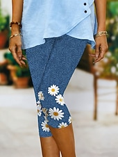 abordables -Mujer Pantalones Capri Chinos Polainas Vacaciones Vintage Ropa de calle Medio corto Alta cintura Floral Graphic Estampado Comodidad Suave Cómodo Elástico Diario Exterior Vacaciones Azul Piscina Negro