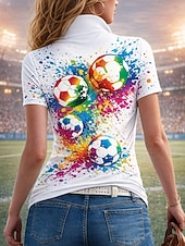 abordables Partido de Fútbol Mundial-Camiseta de la Mujer del Partido Mundial de Fútbol 2026 Estampado Gráfico Media Cierre Cremallera Bloque de Color Abstracto Tropical Hawaiano Estiloso de Manga Corta Cuello Alto Tops Regulares playa
