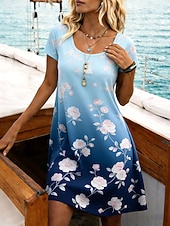 economico Abito Floreale-Per donna Mini Abito Vestito Estivo Vestito T-Shirt Abito a trapezio Abito Estivo Vacanza Casual Quotidiano Spiaggia Ferie Vestibilità regolare Ombre Floreale Grafico Manica Corta Girocollo Blu Viola