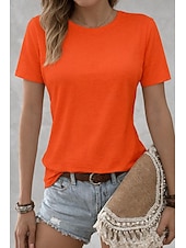 お買い得  プレーンTシャツ-女性用100%コットンTシャツソリッドカラークラシックカジュアル半袖クルーネックレギュラーTシャツデイリー外出用明るいオレンジティールブラックホワイトピンク夏春