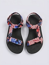 Χαμηλού Κόστους Γυναικεία παπούτσια-Γυναικεία μαύρα / κόκκινα σανδάλια για την 250ή επέτειο των ΗΠΑ - άνετα πατριωτικά σανδάλια με λουράκια και σχέδια με αστέρια και ρίγες για παραλία, παρελάσεις και εορτασμούς της 4ης Ιουλίου